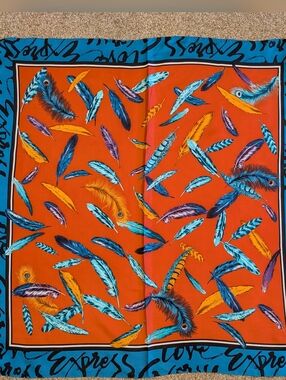 Express Vibrant Feather Print Silk Scarf
